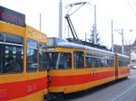 Tramzug der BLT mit dem Motorwagen Nr.112 (Baujahr 1975) der am 4.Januar 2016 nach Belgrad abgegeben wurde am Bahnhof SBB