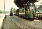 Der Trammotorwagen Be 2/2 Nr. 151 in der grossen Abstellanlage an der Endstation in Kleinhüningen, 1972