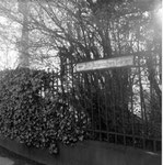 Die Schanzenstrasse beim Spalentor mit dem Wegweiser zum Botanischen Garten, 1958
