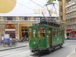 Hundert Jahre Tram nach St.Jakob. Motorwagen Be 2/2 Nr.47 auf der Linie 22 an der ehemaligen Haltestelle Hauptpost. Im HIntergrund das Unternehmen Mitte.  2016