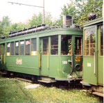 Der Trammotorwagen Be 2/2 Nr. 180 steht nach einem Unfall in der Abstellanlage Eglisee, 1972
