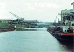 Blick ins Hafenbecken 2, rechts NEPTUN und links RHENUS, 1980