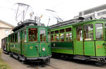 Betriebstag 50 Jahre Tramclub Basel: Zwei Trammotorwagen der Serie Be 2/2 Nr.47 und Nr.163 vor dem Depot Dreispitz, Juni 2018