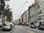 Blick in die Klybeckstrasse in Richtung Bläsiring im Jahre 2018. Im dritten Haus von rechts war in den 60er-Jahren die Bäckerei Trautwein, Foto 2018