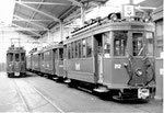 Der Trammotorwagen Nr.212 aus der Serie Be 2/2 (Einsatz auf der Linie 5) im Depot Wiesenplatz, 1974