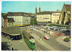 Ansichtskarte 1967 Basel. Barfüsserplatz (Verlag Photoglob AG Zürich- Printed by Orell Füssli SA Zürich)