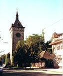 St.Johanns-Tor und rechts die Firma GABA an der St.Johanns-Vorstadt im Jahre 1976
