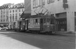Einrichtungs-Motorwagen Nr.188 der Überlandlinie Linie 12 mit Anhänger Nr.1226 in der Spiegelgasse, 1969