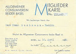 Mitgliederkarte des ACV (Allgemeiner Consumverein beider Basel) vom 16.April 1930