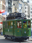 Hundert Jahre Tram nach St.Jakob. Motorwagen Be 2/2 Nr.47 auf der Linie 22 die Haltestelle Barfüsserplatz verlassend, 2016