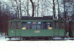 Nochmals der Trammotorwagen Be 2/2 Nr. 161 in einer Seitenansicht in der Abstellanlage Eglisee im Winter 1972