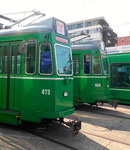 Die Trammotorwagen Be 4/4 Nr.473 und Nr.469 vor dem Depot Dreispitz, September 2016