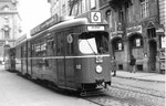 Trammotorwagen DÜWAG Be 4/6 Nr. 612 auf der Stammlinie 6 an der Schifflände, 1969 (DÜWAG = DÜsseldorf WAGgon)
