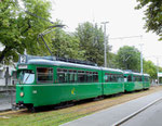 Die DÜWAG Nr.650 und 646 in Doppeltraktion an der Haltestelle Eglisee, Juli 2015. Die DÜWAG waren beim Personal und den Fahrgästen sehr beliebt.