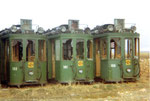 Drei Trammotorwagen Be 2/2 Nr. 153, 155, 161 warten auf die Verschrottung, 1972