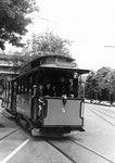 Der Museumstramzug an der Kehrschlaufe bei der Mustermesse, 1976