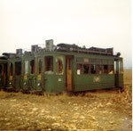 Verschiedene Trammotorwagen der Serie Be 2/2 bereit zur Verschrottung, 1972