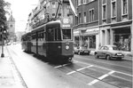 Der Tramzug Be 4/4 Nr. 470 auf der Linie 15 in der Elsässerstrasse im Jahre 1969