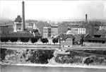 Blick vom Kleinbasel (Bläsiring) über den Rhein zum Schlachthof. Foto aus der Wohnung Schulze.
