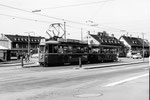 Ein Tramzug Be 4/4 Nr. 411 auf der Linie 3 an der Haltestelle Breite, 1969