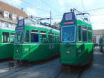 Frontansicht der Trammotorwagen Be 4/4 Nr.473 und Nr.469 vor dem Depot Dreispitz, September 2016
