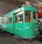 Der Trammotorwagen Be 2/2 Nr.202 im Verkehrshaus der Schweiz in Luzern, 2015