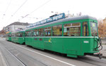 Zwei B4-Anhängewagen Nr.1484 und Nr.1490 mit dem Trammotorwagen Be 4/4 Nr.478 an der Haltestelle Dreirosenbrücke, 2016