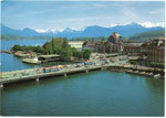 Ansichtskarte Luzern Seebrücke Bahnhof und die Alpen 6357 (Verlag Photoglob AG Zürich)