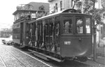 Der Trammotorwagen Be 2/2 Nr. 161 und der Sommeranhänger Nr. 1077 vor der BVB-Werkstätte, 1970