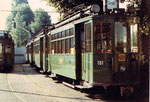 Der Trammotorwagen Be 2/2 Nr. 151 auf einem Abstellgeleise an der Endstation Kleinhüningen, 1972