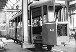Der Trammotorwagen Be 4/4 Nr. 446 in der BVB-Werkstätte zur Revision, 1969