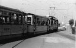Ein Tramzug der BEB (Bisseck-Bahn) die Haltestelle Dreispitz verlassend, 1969