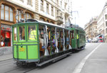 Hundert Jahre Tram nach St.Jakob. Motorwagen Be 2/2 Nr.156 und der Sommerwagen C2 Nr.281 auf der Linie 22 Richtung Marktplatz fahrend, 2016