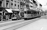 Tramzug eines Be 4/4 Einsatzkurses der Linie 18 in der Clarastrasse im Jahre 1969 während der Mustermesse.