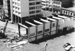 Abriss der Halle 9 (Holzhalle für die Holzmesse) der Schweiz.Mustermesse ca.1980