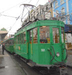 Frontansicht des Trammotorwagens Be 2/2 Nr.181 an der Haltestelle Bahnhof SBB, Februar 2016