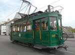 Der Trammotorwagen Be 2/2 Nr.215 während einer Probefahrt auf der Mittleren Brücke 2015 