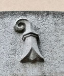 Einer der 4 grossen Kantonswappen - der Baselstab»  am Wasserturm in Basel.