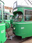 Die gekuppelten DÜWAG Nr.637 und 647, Depot Dreispitz, Oktober 2015  (DÜWAG = DÜsseldorf WAGgon)
