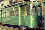 Der Trammotorwagen Be 4/4 Nr.171 auf dem täglich benutzten Abstellgeleise in der Gärtnerstrasse neben dem schönen Depot Wiesenplatz ,1970