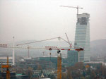 Blick von der Elisabethenkirche gegen die Gebäude der ROCHE mit dem neuen Hochhaus, 2015