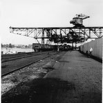 Die Krananlagen der Rheinischen Kohlenumschlags AG im Klybeck-Hafen im Jahre1960