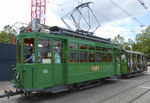 Hundert Jahre Tram nach St.Jakob. Motorwagen Be 2/2 Nr.156 und der Sommerwagen C2 Nr.281 auf der Linie 22 an der Haltestelle St.Jakob, 2016