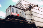 Der Kran Nr.1 der SRN (ehemals NEPTUN) im Rheinhafen Basel im Hafenbecken 1, 1976