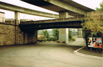 Die Erlenstrasse während des Autobahnbaus im Jahre 1975