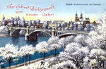 Neujahrskarte Basel, Wettsteinbrücke mit Münster, «Herzlichen Glückwunsch zum neuen Jahr!» (Rückseite der Karte durch aufkleben beschädigt: Verlag & Photo ?)