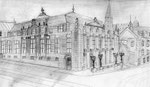 Das Stadttheater Basel - Zeichnung von Dominik Bachmann vom Jahre 1983