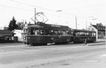 Trammotorwagen Be 4/4 Nr. 442 auf der Linie 3 die Haltestelle Breite verlassend, Februar, 1969