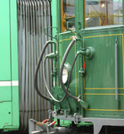 Detailaufnahme des Trammotorwagens Be 2/2 Nr.215, im Hintergrund ein Combino, 2016