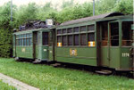 Der Trammotorwagen Be 2/2 Nr. 138 mit dem Anhängewagen Nr.1174 in der Abstellanlage Eglisee, 1972